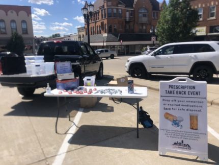 Table at the Monroe Farmers Market for the drug take back.